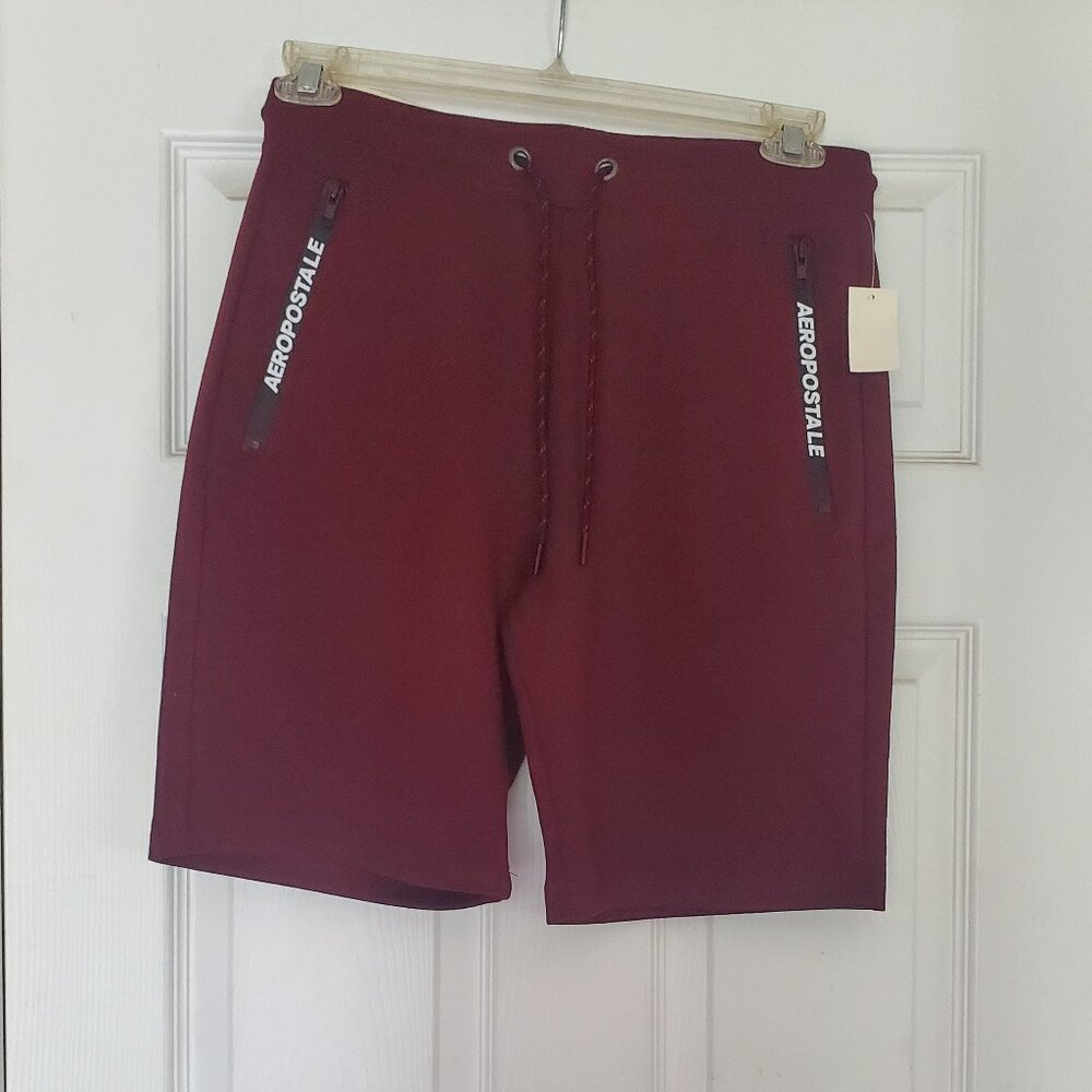 Aeropostale Men's Size S Drawstring PullOn Sweat Shorts Zippered Pockets, Maroon